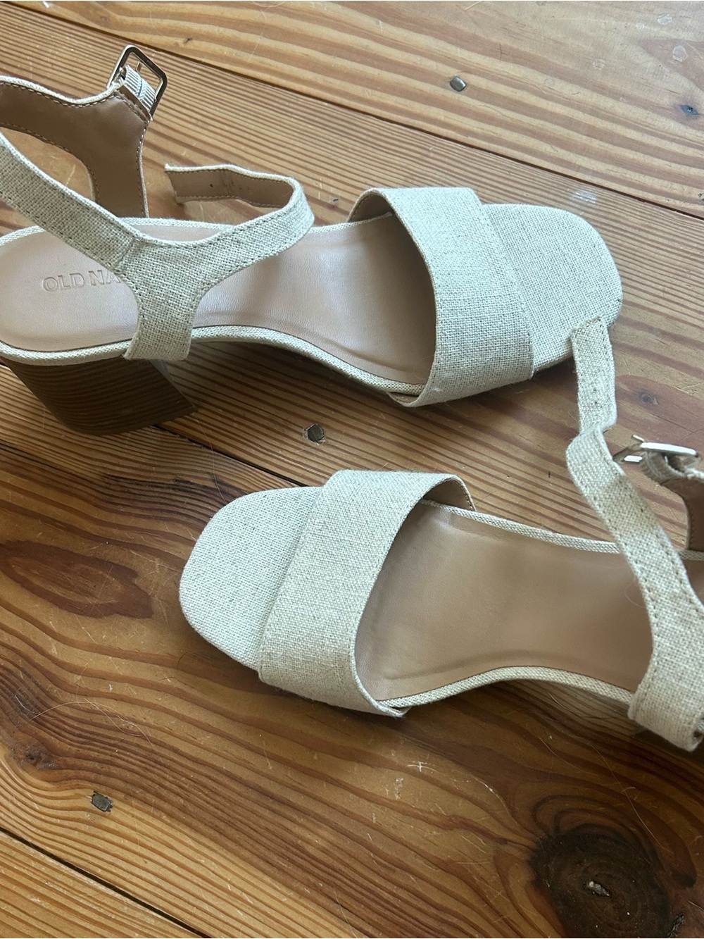 Old Navy Natural Linen Block Heel Sandals